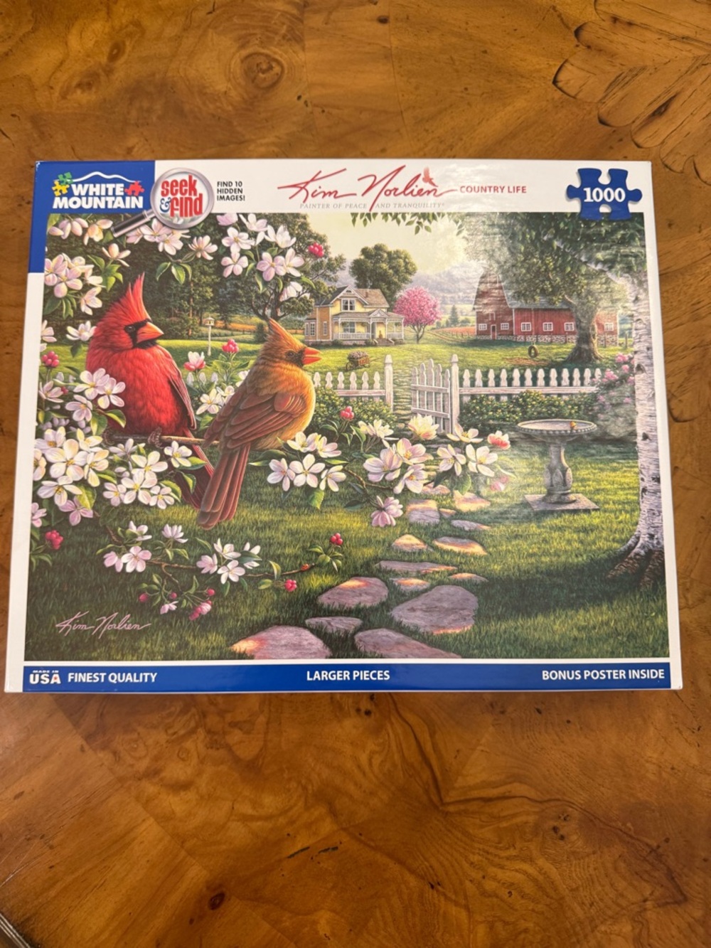 White Mountain "Country Life" 1000pc Puzzle - Cardinals in Garden